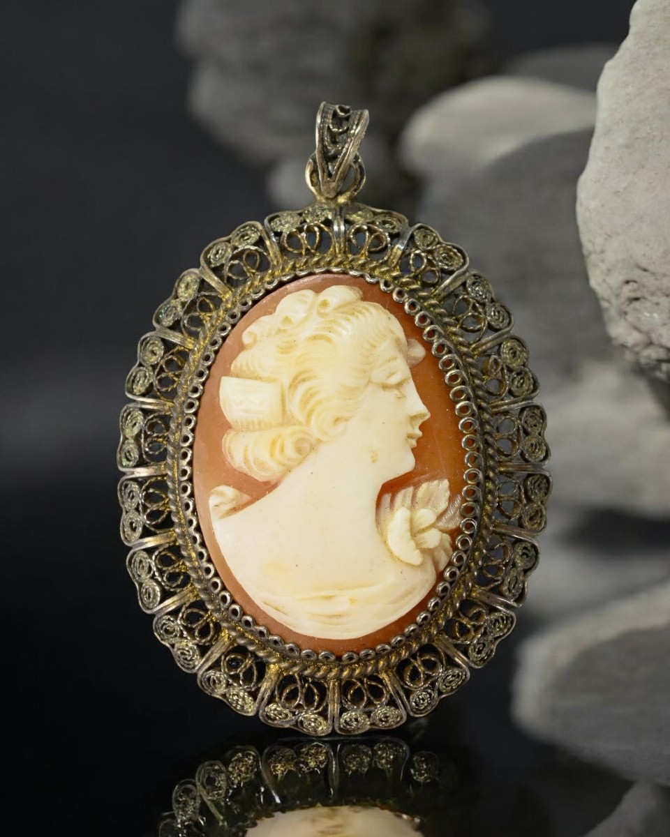 Cammeo Con Cornice in Filigrana In Argento - Italia Inizio XX Secolo